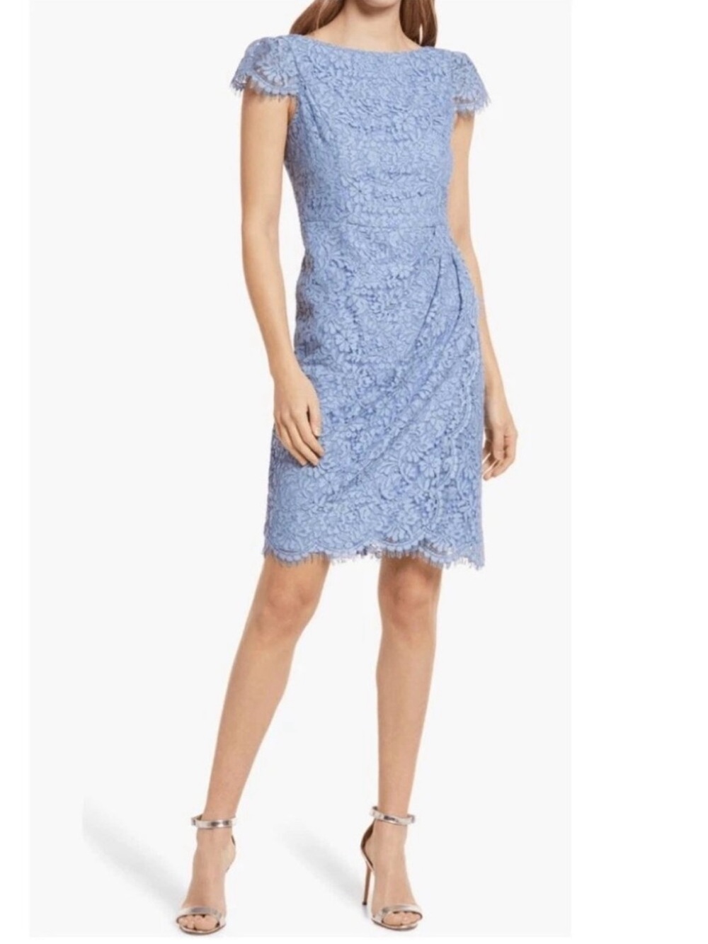 Vince Camuto Blue Lace Cap Sleeve Scalloped Sheath Dress‎ Size 6
